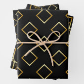 FAUX Gold Geometric Pattern with Monogram on BLACK Inpakpapier Vel (In situ)