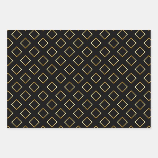 FAUX Gold Geometric Pattern with Monogram on BLACK Inpakpapier Vel (Voorkant 3)