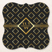 FAUX Gold Geometric Pattern with Monogram on BLACK Kartonnen Onderzetters (Voorkant)