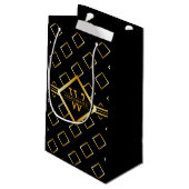 FAUX Gold Geometric Pattern with Monogram on BLACK Klein Cadeauzakje (Achterkant Gekanteld)