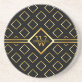 FAUX Gold Geometric Pattern with Monogram on BLACK Zandsteen Onderzetter (Voorkant)