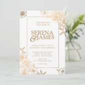 Faux Gold Gilded Boho  Floral Wedding Kaart (Staand voorkant)