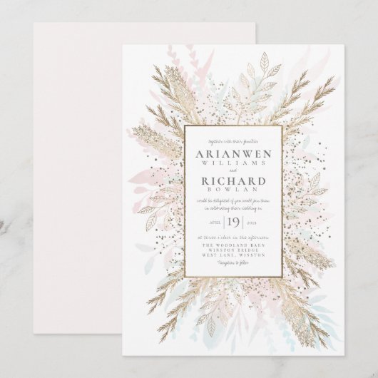 Faux gold Gilded Meadow Invitation Kaart (Voorkant / Achterkant)