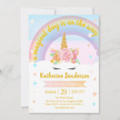 Faux Gold Girls Magical Unicorn Rainbow Birthday Kaart (Voorkant)