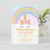 Faux Gold Girls Magical Unicorn Rainbow Birthday Kaart (Staand voorkant)