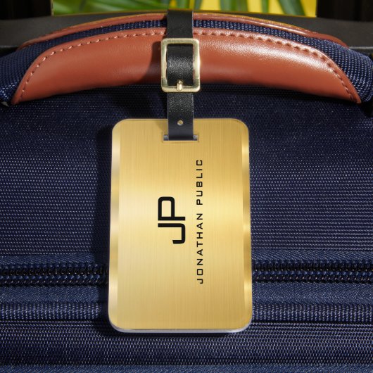 Faux Gold Glamor Sjabloon Modern Monogram Bagagelabel (Voorkant Insitu 2)