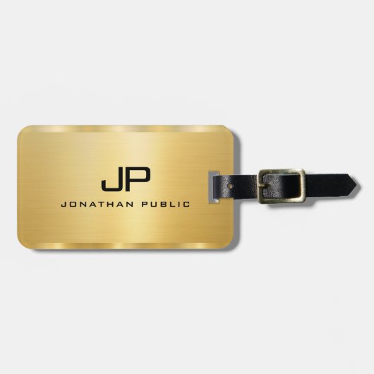 Faux Gold Glamor Sjabloon Modern Monogram Bagagelabel (Voorkant horizontaal)