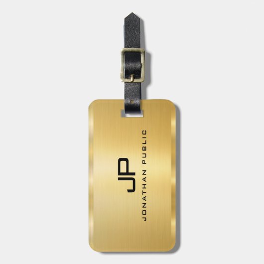 Faux Gold Glamor Sjabloon Modern Monogram Bagagelabel (Voorkant verticaal)