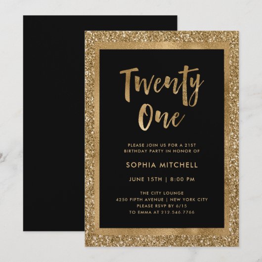 Faux Gold Glitter | 21e verjaardag Kaart (Voorkant / Achterkant)
