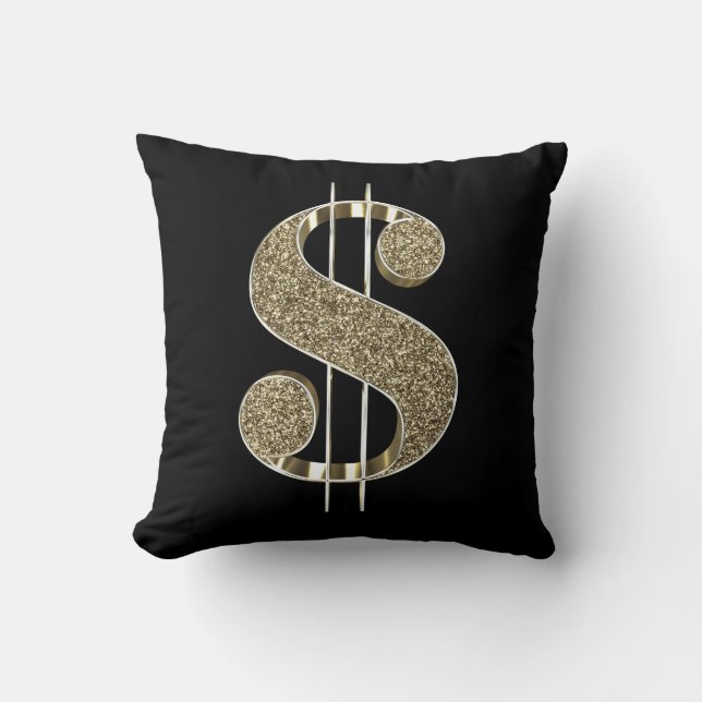 Faux Gold Glitter 3D Dollar Sign Kussen (Voorkant)