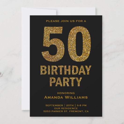 Faux Gold Glitter 50ste Verjaardagsfeestuitnodigin Kaart (Voorkant)