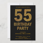 Faux Gold Glitter 55ste verjaardag Party uitnodigi Kaart (Voorkant)