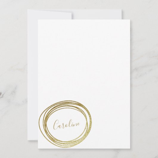Faux Gold Glitter Abstracte Cirkelscriptnaam Notitiekaartje (Voorkant)