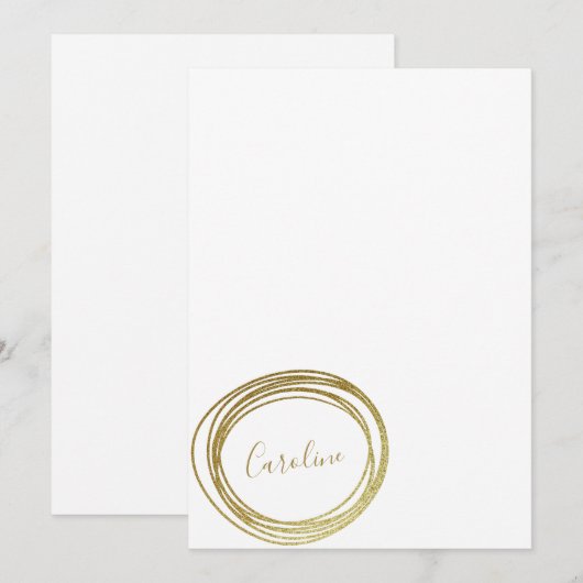 Faux Gold Glitter Abstracte Cirkelscriptnaam Notitiekaartje (Voorkant / Achterkant)