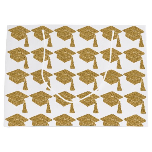 Faux Gold Glitter Afstudeerder Pet Afstuderen Groot Cadeauzakje (Voorkant)