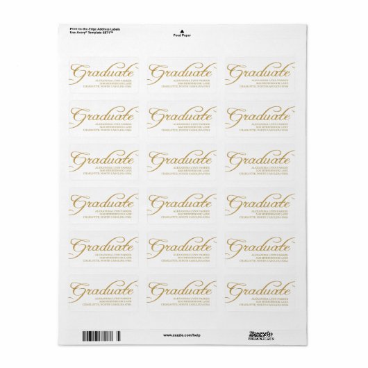 Faux Gold Glitter Afstuderen Adreslabel Etiket (Full Sheet)