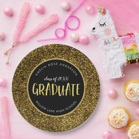 Faux Gold Glitter Afstuderen Afstuderen Papieren Bordje (Feest)