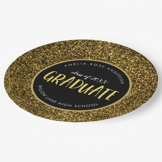 Faux Gold Glitter Afstuderen Afstuderen Papieren Bordje (Gekanteld)