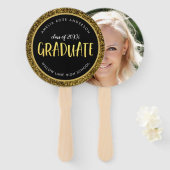 Faux Gold Glitter Afstuderen Foto Afstuderen Handwaaier (Voorkant en achterkant)