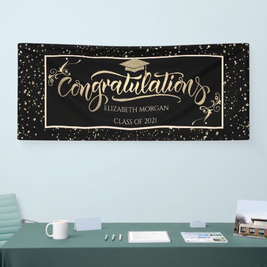 Faux Gold Glitter Afstuderen Pet, Confetti Spandoek (Beurs)