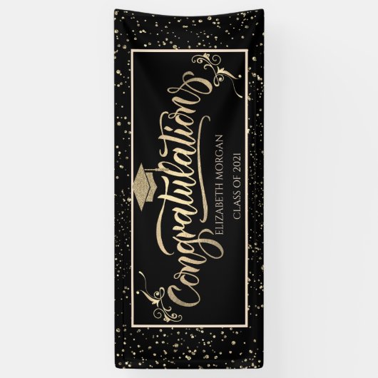 Faux Gold Glitter Afstuderen Pet, Confetti Spandoek (Verticaal)
