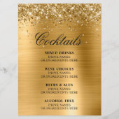 Faux Gold Glitter and Foil Cocktails Bar Menu (Voorkant)