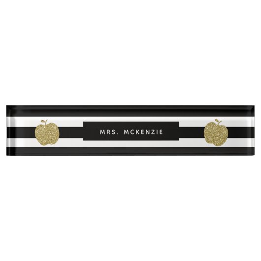 Faux Gold Glitter Apple | Leerbureau Naambordje (Voorkant)