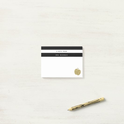 Faux Gold Glitter Apple Teacher Post-it Notes (Op bureau)