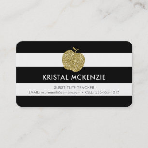 Faux Gold Glitter Apple Teacher Visitekaartjes