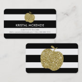 Faux Gold Glitter Apple Teacher Visitekaartjes (Voorkant / Achterkant)