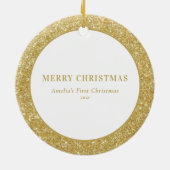 Faux Gold Glitter Baby's eerste kerstfoto Keramisch Ornament (Achterkant)