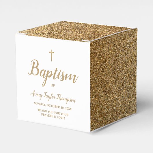 Faux Gold Glitter Baptism with Cross Personalized Bedankdoosjes (Voorkant Zijde)