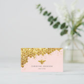 Faux Gold Glitter Bee op roze achtergrond Visitekaartje (Staand voorkant)