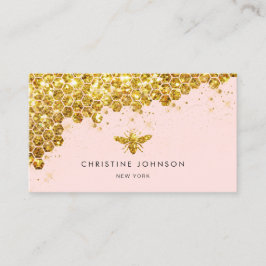 Faux Gold Glitter Bee op roze achtergrond Visitekaartje