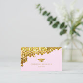 Faux Gold Glitter Bee op roze achtergrond Visitekaartje (Staand voorkant)