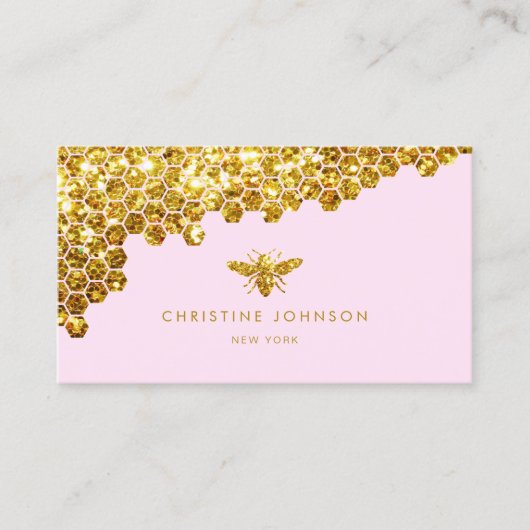 Faux Gold Glitter Bee op roze achtergrond Visitekaartje (Voorkant)
