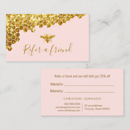 Faux Gold Glitter Bee op roze verwijzingskaart Visitekaartje