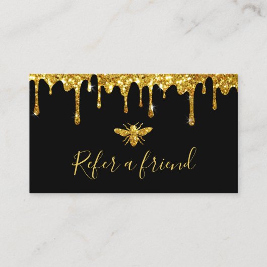 Faux Gold Glitter Bee op zwarte verwijzingskaart Visitekaartje (Voorkant)