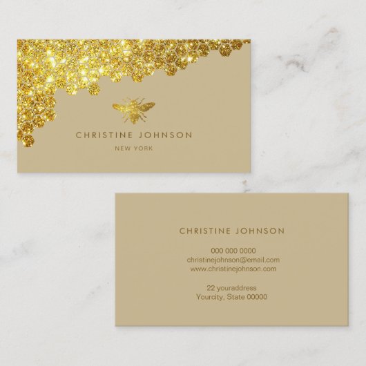 faux gold glitter bee visitekaartje (Voorkant / Achterkant)