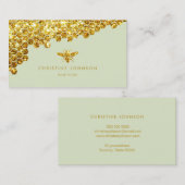 Faux Gold glitter bij op salie groene achtergrond Visitekaartje (Voorkant / Achterkant)