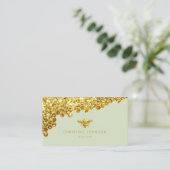 Faux Gold glitter bij op salie groene achtergrond Visitekaartje (Staand voorkant)