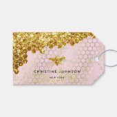 faux gold glitter bij roze vormgeving cadeaulabel (Voorkant (Horizontaal))