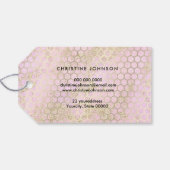 faux gold glitter bij roze vormgeving cadeaulabel (Achterkant Horizontaal)