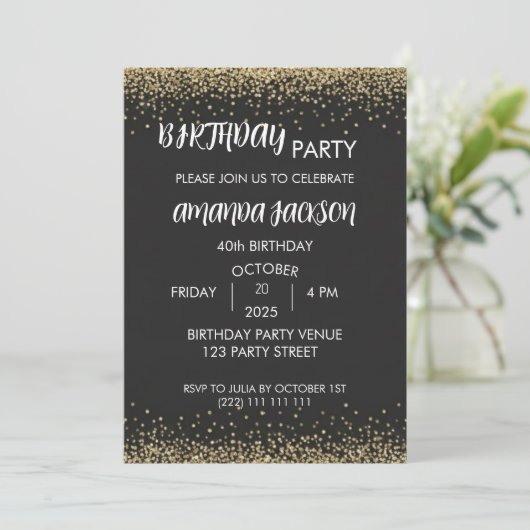 Faux Gold Glitter Black 40th Birthday Kaart (Staand voorkant)