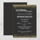 Faux Gold Glitter Black 40th Birthday Kaart (Voorkant / Achterkant)