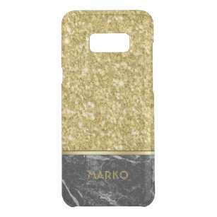 Faux Gold Glitter & Black Marble Monogram Get Uncommon Samsung Galaxy S8 Plus Case