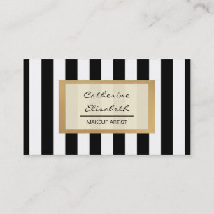 Faux Gold Glitter, Black Stripes, Makeup Artist Visitekaartje