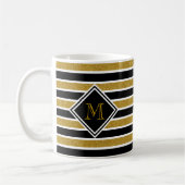 Faux Gold Glitter Black & White Stripes & Monogram Koffiemok (Links)