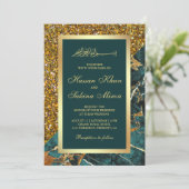 Faux Gold Glitter Blauwgroen Groen Marmer Moslim B Kaart (Staand voorkant)