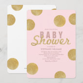 Faux Gold Glitter Blush Pink Baby shower Invite Kaart (Voorkant / Achterkant)